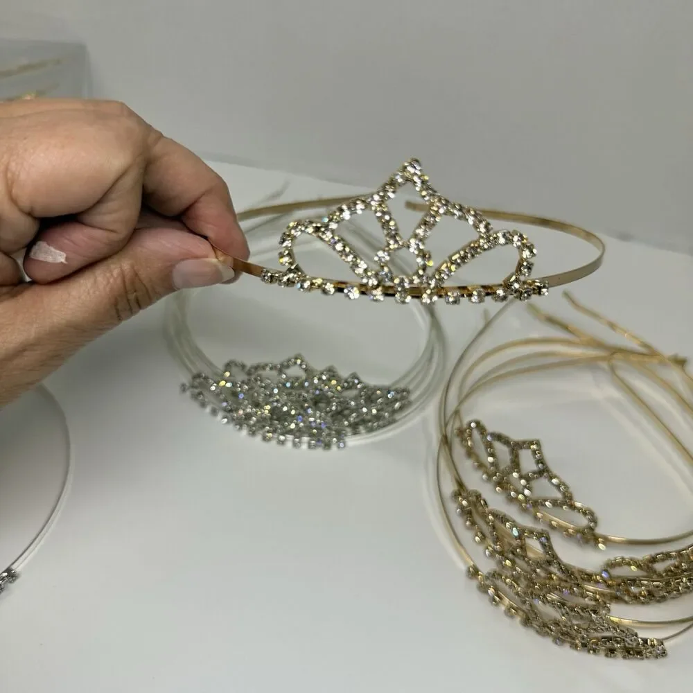 2 Dozen Gold & Silver Tone Metal Rhinestone Tiara Crown Lot 24 Pieces All New